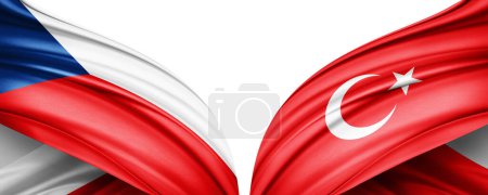 Téléchargez les photos : Illustration 3D. Drapeau Turquie et République tchèque Drapeau de soie - en image libre de droit