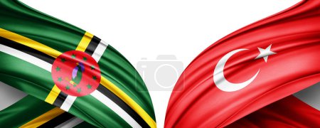Téléchargez les photos : Illustration 3D. Drapeau Turquie et drapeau Dominique de soie - en image libre de droit