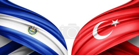 Téléchargez les photos : Illustration 3D. Drapeau de Turquie et drapeau de soie du Salvador - en image libre de droit