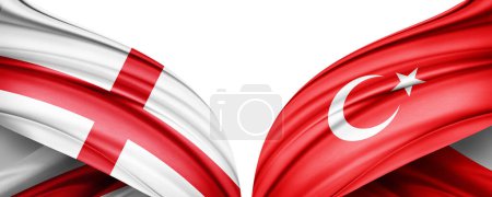 Téléchargez les photos : Illustration 3D. Drapeau de Turquie et drapeau d'Angleterre de soie - en image libre de droit