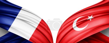 Foto de Ilustración 3D. Bandera de Turquía y bandera de Francia de seda - Imagen libre de derechos