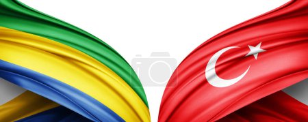 Téléchargez les photos : Illustration 3D. Drapeau Turquie et Drapeau Gabon de soie - en image libre de droit