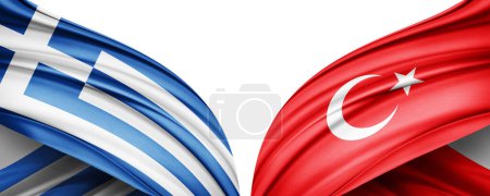 Téléchargez les photos : Illustration 3D. Drapeau Turquie et Grèce drapeau de soie - en image libre de droit