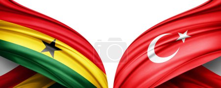Téléchargez les photos : Illustration 3D. Drapeau de Turquie et drapeau de soie du Ghana - en image libre de droit