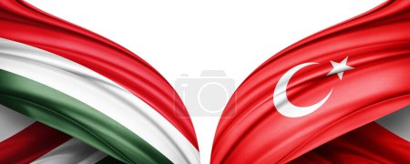 Foto de Ilustración 3D. Bandera de Turquía y Bandera de Hungría de seda - Imagen libre de derechos
