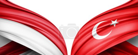 Téléchargez les photos : Illustration 3D. Drapeau de Turquie et drapeau indonésien de soie - en image libre de droit