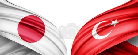 Téléchargez les photos : Illustration 3D. Drapeau Turquie et Japon drapeau de soie - en image libre de droit