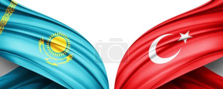 Photo for 3D illustration.  Turkey flag and  Kazakhstan  flag of silk - Royalty Free Image