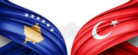 Téléchargez les photos : Illustration 3D. Drapeau de Turquie et drapeau de soie du Kosovo - en image libre de droit