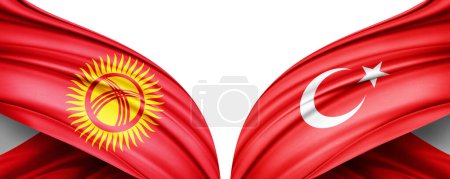 Téléchargez les photos : Illustration 3D. Drapeau de la Turquie et drapeau kirghize de soie - en image libre de droit