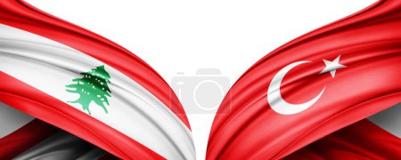 Téléchargez les photos : Illustration 3D. Drapeau Turquie et Liban drapeau de soie - en image libre de droit
