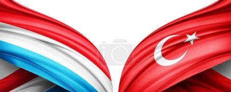 Téléchargez les photos : Illustration 3D. Drapeau de Turquie et drapeau luxembourgeois de soie - en image libre de droit