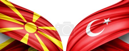 Téléchargez les photos : Illustration 3D. Drapeau de Turquie et drapeau de Macédoine de soie - en image libre de droit