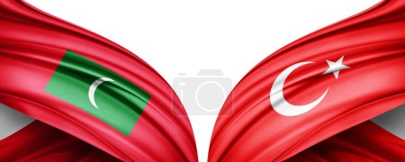 Téléchargez les photos : Illustration 3D. Drapeau de Turquie et drapeau de soie des Maldives - en image libre de droit