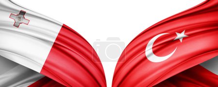Téléchargez les photos : Illustration 3D. Drapeau Turquie et Malte drapeau de soie - en image libre de droit
