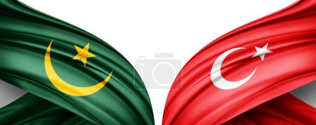 Téléchargez les photos : Illustration 3D. Drapeau de Turquie et drapeau mauritanien de soie - en image libre de droit