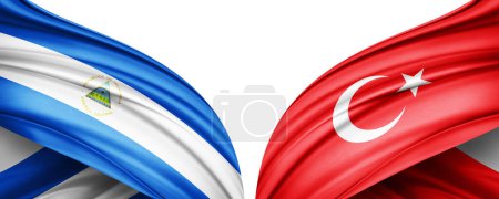 Téléchargez les photos : Illustration 3D. Drapeau Turquie et drapeau Nicaragua de soie - en image libre de droit