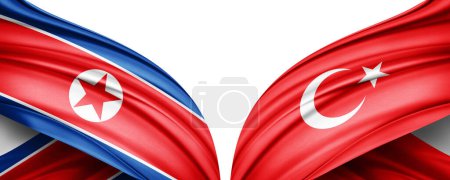 Téléchargez les photos : Illustration 3D. Drapeau Turquie et Corée du Nord drapeau de soie - en image libre de droit