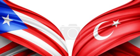 Téléchargez les photos : Illustration 3D. Drapeau de Turquie et drapeau de soie de Porto Rico - en image libre de droit