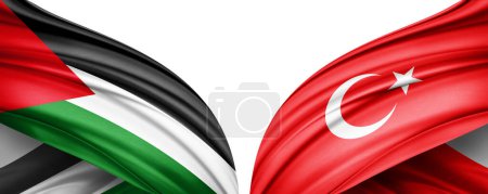 Téléchargez les photos : Illustration 3D. Drapeau Turquie et Palestine drapeau de soie - en image libre de droit