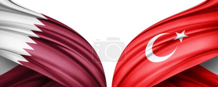 Foto de Ilustración 3D. Bandera de Turquía y bandera de Qatar de seda - Imagen libre de derechos