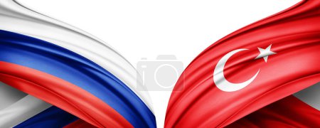 Téléchargez les photos : Illustration 3D. Drapeau Turquie et Russie drapeau de soie - en image libre de droit