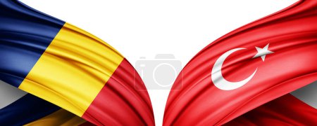 Téléchargez les photos : Illustration 3D. Drapeau Turquie et Roumanie drapeau de soie - en image libre de droit