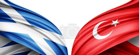Téléchargez les photos : Illustration 3D. Drapeau de Turquie et drapeau d'Écosse de soie - en image libre de droit