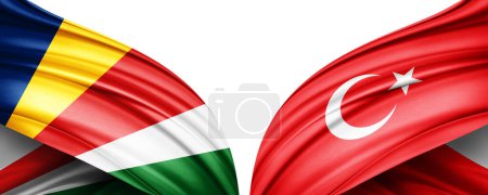 Photo for 3D illustration.  Turkey flag and  Seychelles flag of silk - Royalty Free Image