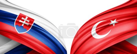 Téléchargez les photos : Illustration 3D. Drapeau Turquie et drapeau Slovaquie de soie - en image libre de droit