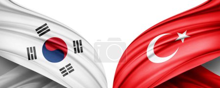 Foto de Ilustración 3D. Bandera de Turquía y Corea del Sur Bandera de seda - Imagen libre de derechos