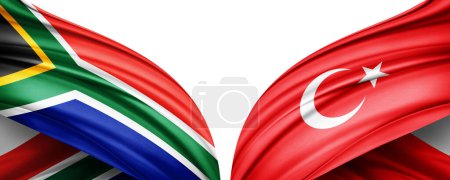 Photo for 3D illustration.  Turkey flag and  South Africa  flag of silk - Royalty Free Image