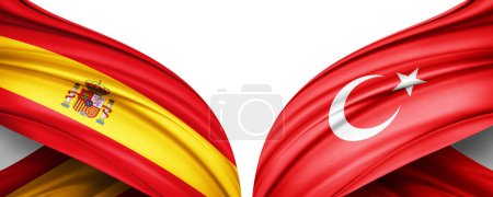 Téléchargez les photos : Illustration 3D. Drapeau de Turquie et drapeau d'Espagne de soie - en image libre de droit