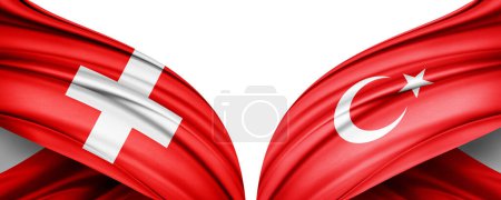 Téléchargez les photos : Illustration 3D. Drapeau Turquie et Drapeau Suisse de soie - en image libre de droit