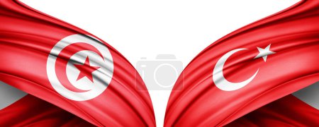 Téléchargez les photos : Illustration 3D. Drapeau Turquie et drapeau Tunisie de soie - en image libre de droit