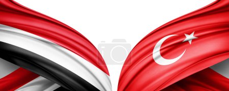 Téléchargez les photos : Illustration 3D. Drapeau de Turquie et drapeau de soie du Yémen - en image libre de droit