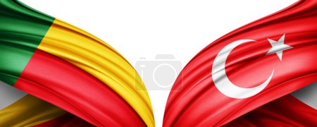 Foto de Ilustración 3D. Bandera de Turquía y Bandera de Benín de seda - Imagen libre de derechos
