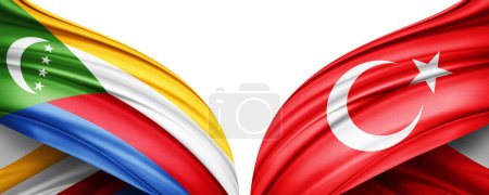 Téléchargez les photos : Illustration 3D. Drapeau de Turquie et drapeau de soie des Comores - en image libre de droit