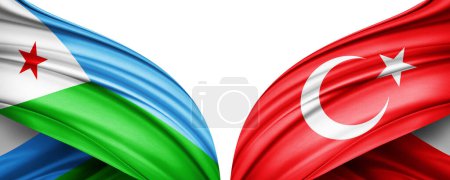 Foto de Ilustración 3D. Bandera de Turquía y Bandera de Yibuti de seda - Imagen libre de derechos