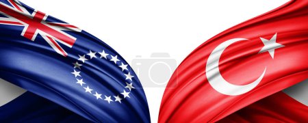 Téléchargez les photos : Illustration 3D. Drapeau de Turquie et Îles Cook drapeau de soie - en image libre de droit
