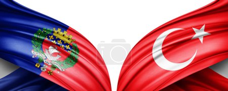 Téléchargez les photos : Illustration 3D. Drapeau Turquie et drapeau de soie de Paris - en image libre de droit