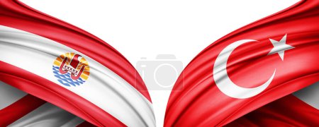 Téléchargez les photos : Illustration 3D. Drapeau Turquie et Polynésie française drapeau de soie - en image libre de droit