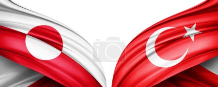 Foto de Ilustración 3D. Bandera de Turquía y Bandera de Groenlandia de seda - Imagen libre de derechos