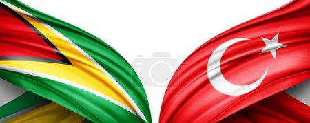 Téléchargez les photos : Illustration 3D. Drapeau Turquie et drapeau Guyana de soie - en image libre de droit
