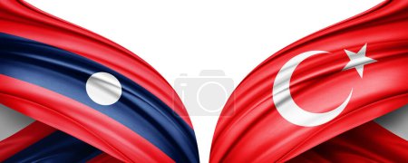 Photo for 3D illustration.  Turkey flag and  Laos flag of silk - Royalty Free Image