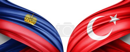 Téléchargez les photos : Illustration 3D. Drapeau de Turquie et drapeau de soie du Liechtenstein - en image libre de droit