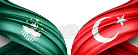 Téléchargez les photos : Illustration 3D. Drapeau Turquie et Macao drapeau de soie - en image libre de droit