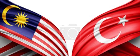 Téléchargez les photos : Illustration 3D. Drapeau de Turquie et drapeau de Malaisie de soie - en image libre de droit