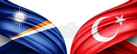 Téléchargez les photos : Illustration 3D. Drapeau Turquie et Îles Marshall drapeau de soie - en image libre de droit