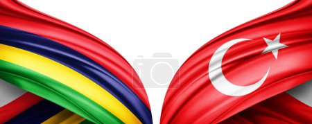 Téléchargez les photos : Illustration 3D. Drapeau de la Turquie et drapeau mauricien de soie - en image libre de droit
